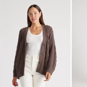 Quince Chocolate Cable Knit Cardigan (NEW)